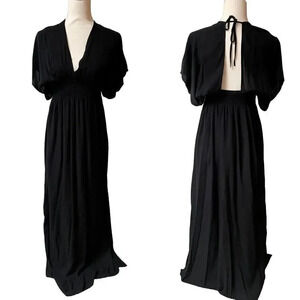 Anthropologie Ella Moss Black Crinkle Kimono Sleeve Maxi Dress XS